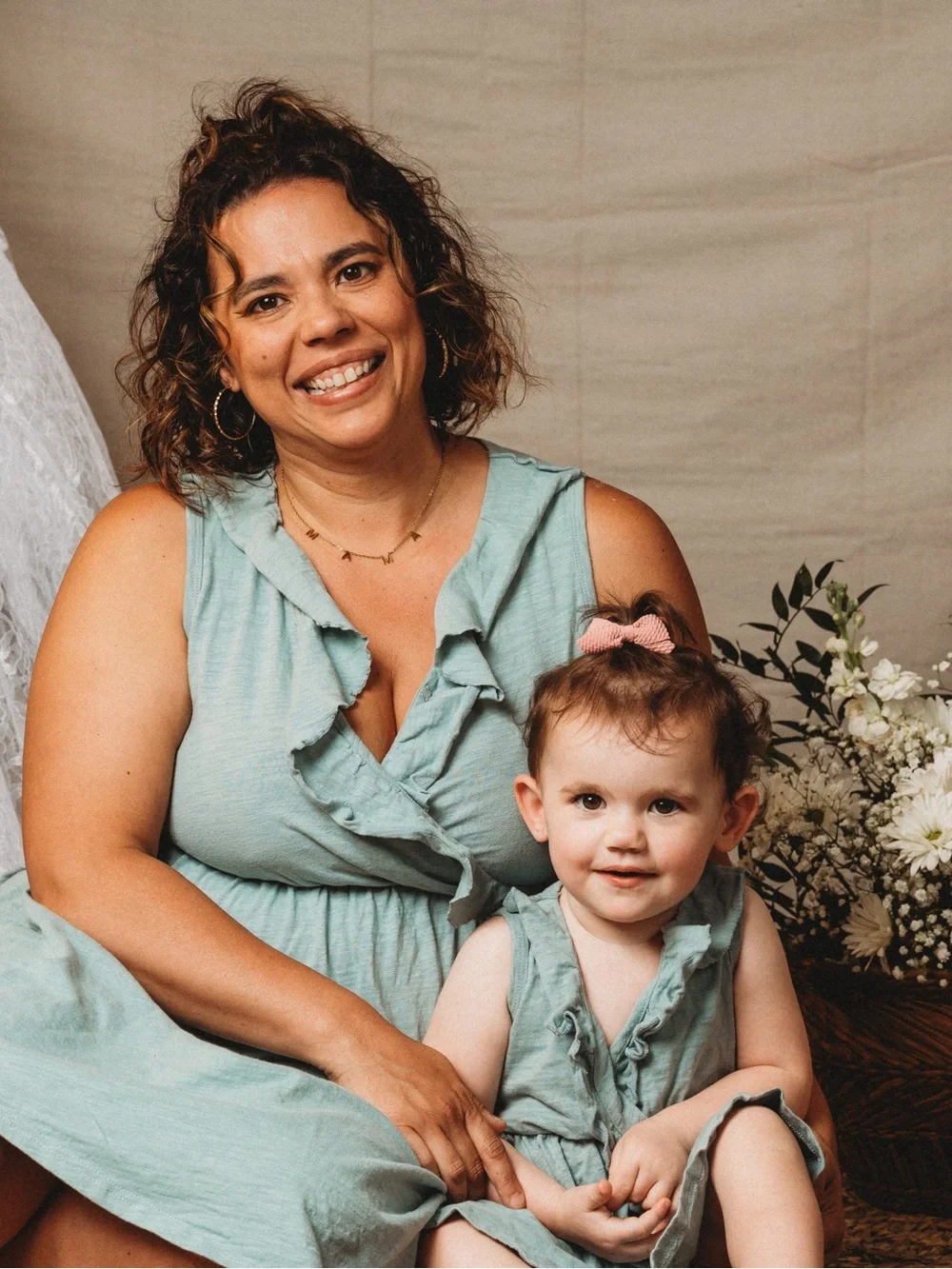 Sage Ruffled Sleeveless Dresses - Matching Set